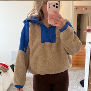 Free People Leas The Pack Half Zip Fleece Pop Over Hooded Jacket